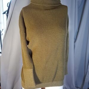 RD Style Green Cowl Neck Sweater with Ribbed Texture
